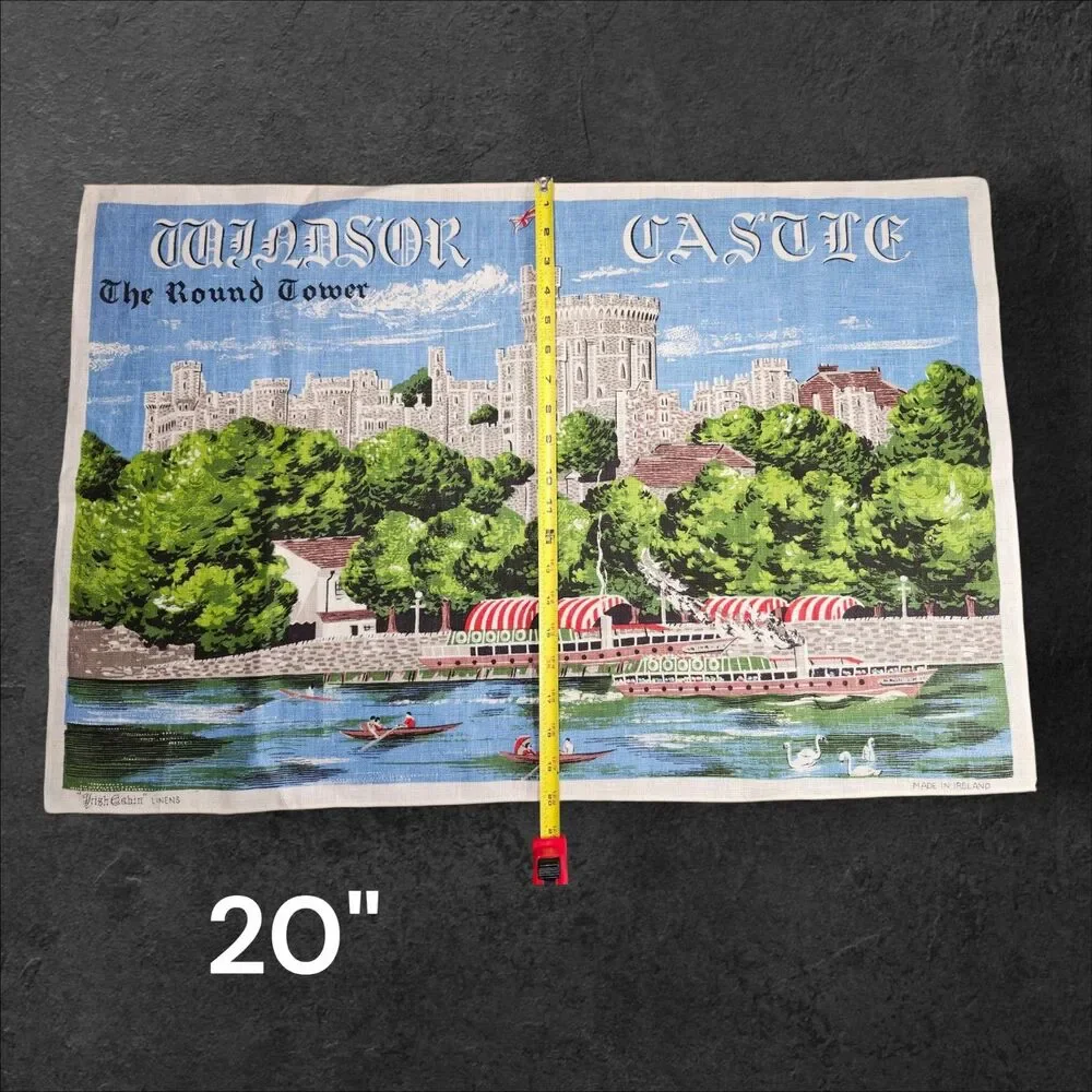 Vintage Windsor Castle Round Tower Linen Wall Hanging 31x20 Irish Cabin Linens